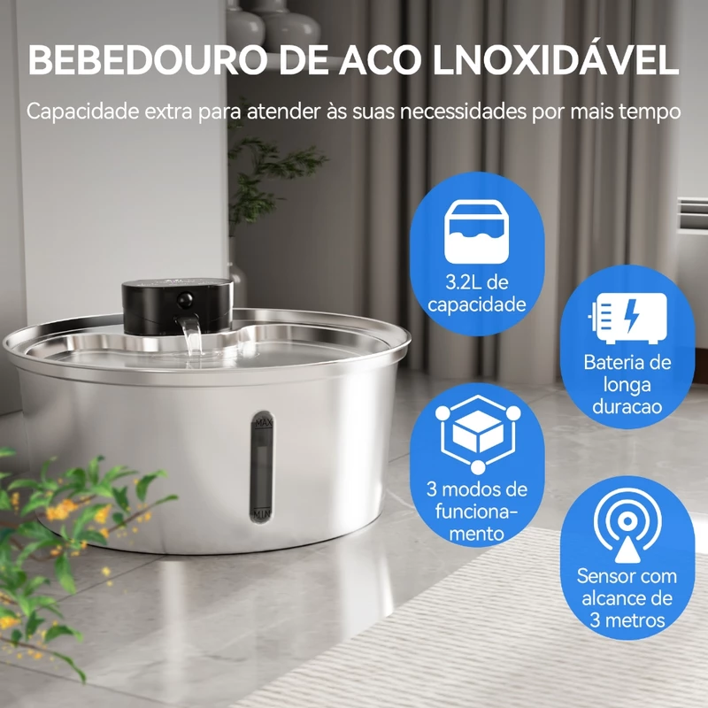 Fonte para Gatos Newpet Inox 3.2L com Sensor e Bivolt — foto 4