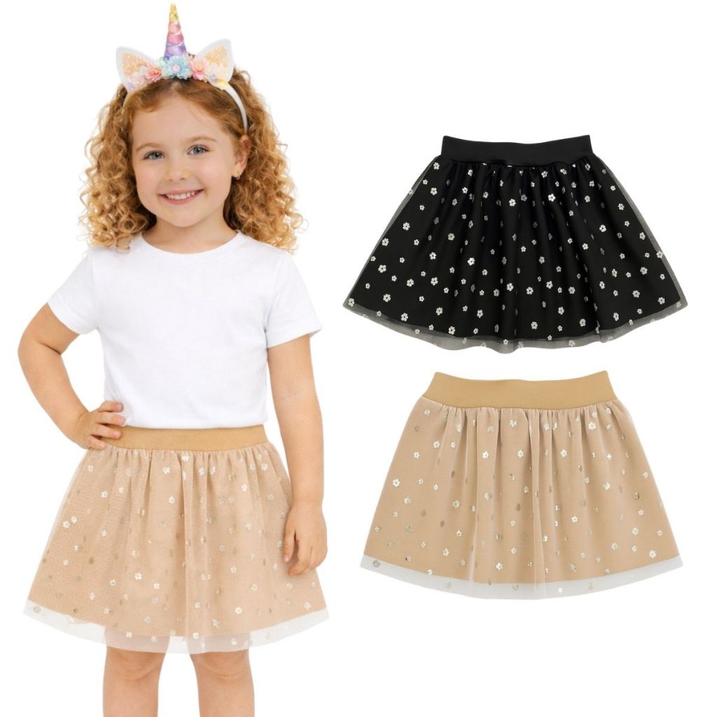 Kit 2 Saias Infantil Menina Verão Estilo Tule Estampado Delicado Fashion Confortável Antialérgico