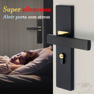 Fechadura de porta preta, sem necessidade de modificar o furo, maçaneta de porta silenciosa e antiga+Chaves