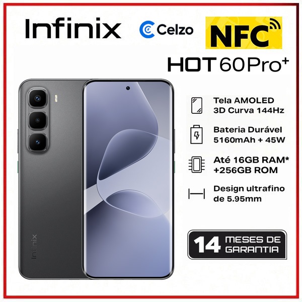 Smartphone Infinix Hot 60 Pro+ NFC 4G Tela 6.78'' 8GB+256GB, Preto elegante em Oferta na Shopee
