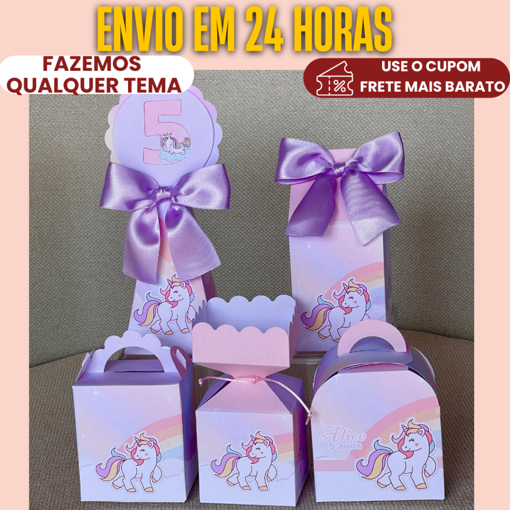 Lembrancinha Personalizada PEGUE E MONTE Unicórnio Aquarela cavalos - Kit festa aniversário, mesversario, caixinha