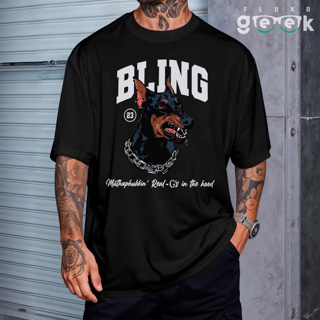 Camiseta Oversized Streetwear Estampada Cachorro Doberman Bravo Dog Bling Mad Dog EF 3381