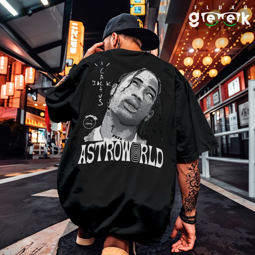 Camiseta Oversized Streetwear Estampada Album Rapper Astroworld Travis Cactus REF 3384