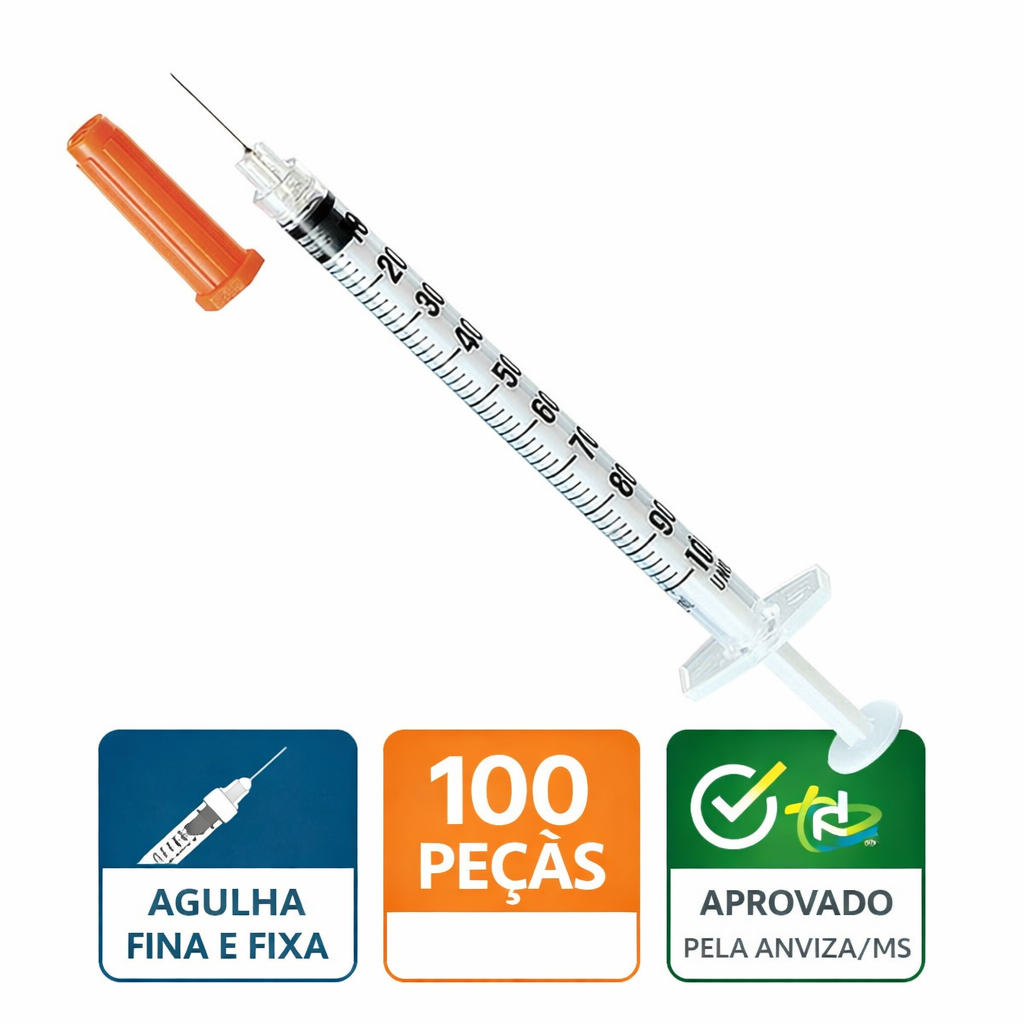 Seringa De Insulina Agulha Fina 100 Unidades Agulha Fixa Botox/Odontologia/Anestesia