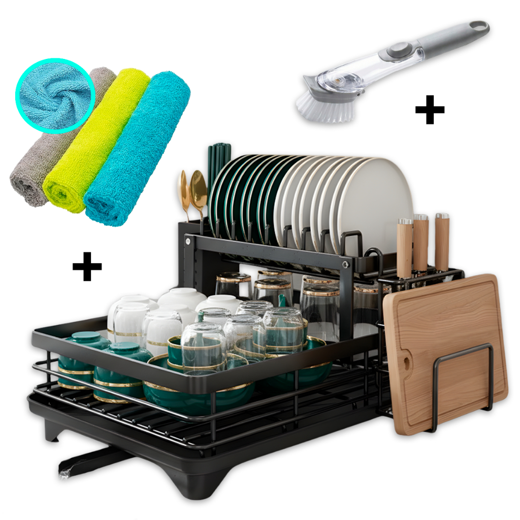 Escorredor Pratos Louças Duplo Organizador Pia Aço Inox Preto Resistente Grande Capacidade Cozinha