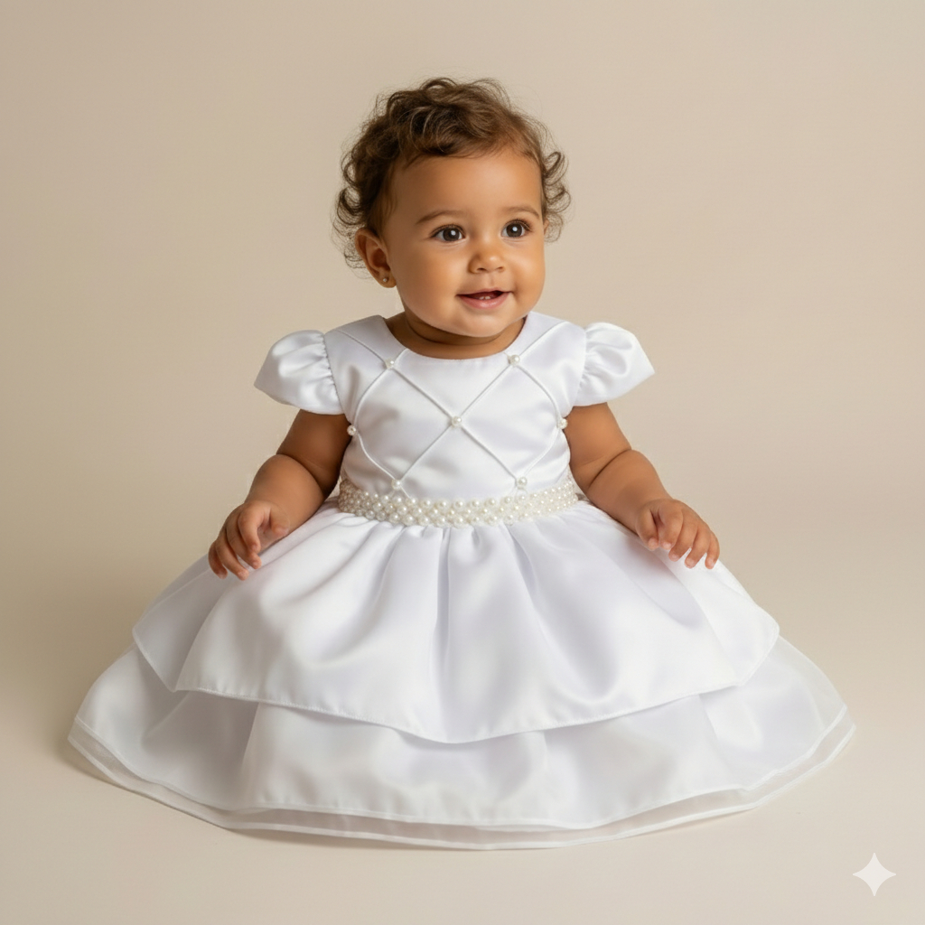 Vestido Menina Infantil Bebê Princesa Detalhe Perolado+ Laço Traseiro Batizado Natal Aniversário em Oferta na Shopee