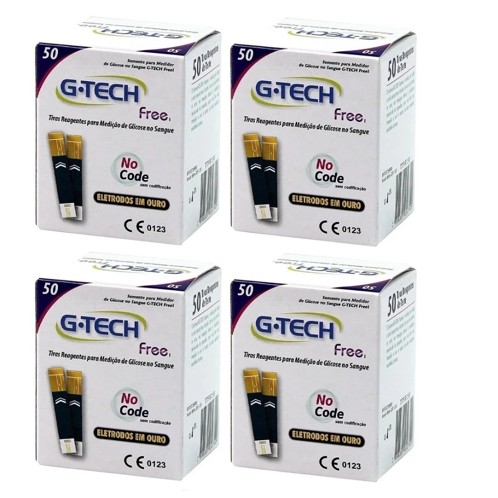 Kit 200 Tiras Reagentes G-Tech Free (4 Frasco C/ 50 Tiras)
