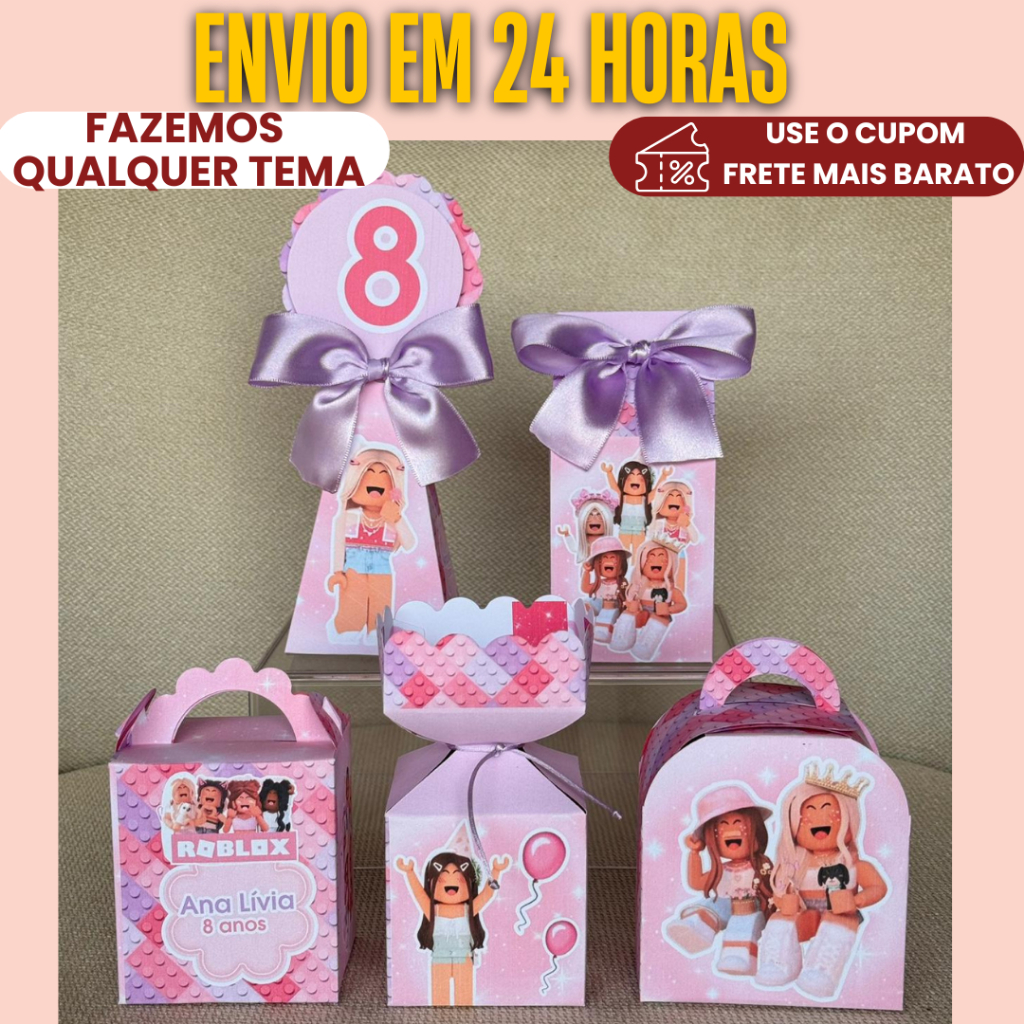 PEGUE E MONTE - Kit Festa Personalizado Roblox menina Lilas e rosa - Lembrancinhas para festa aniversário caixinha
