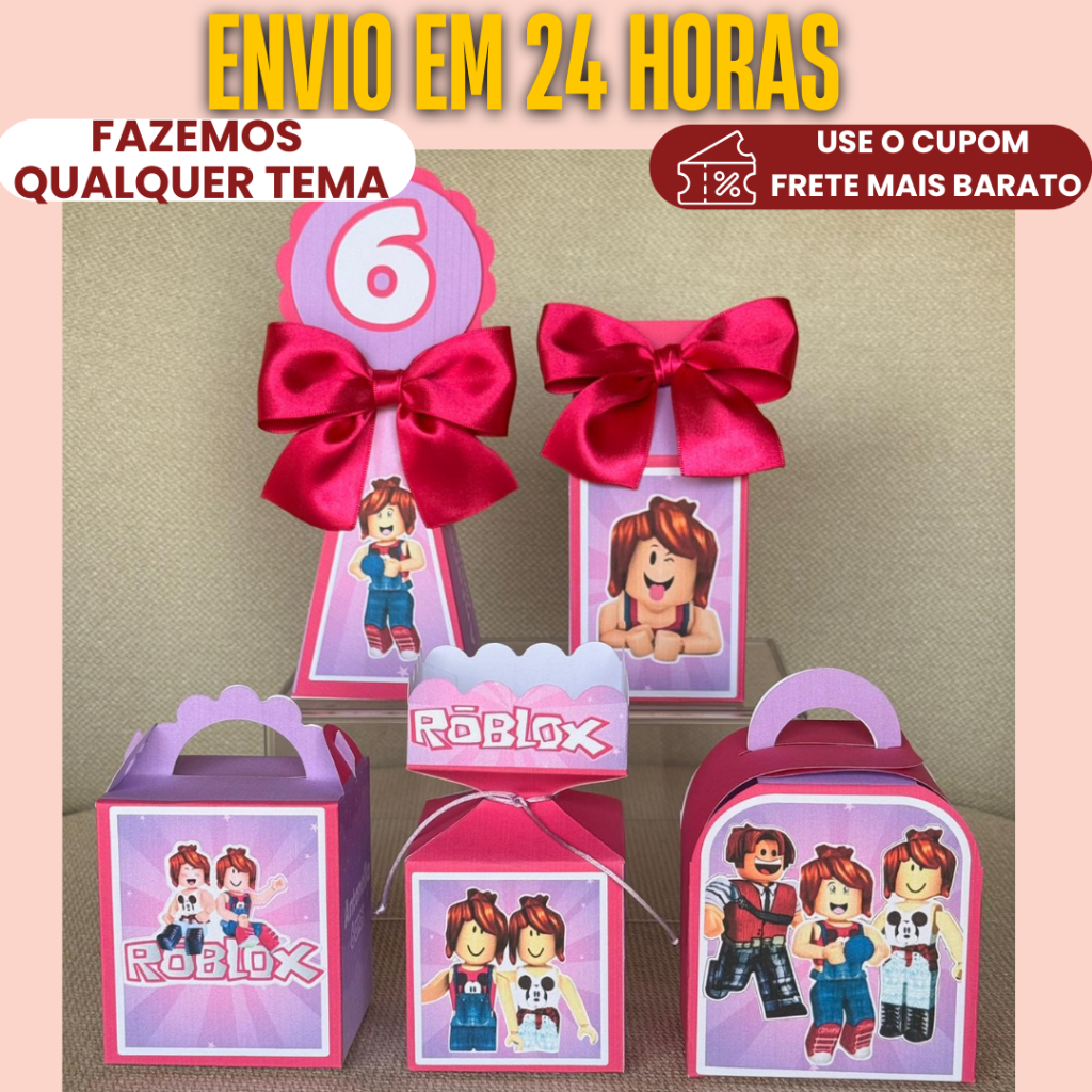 PEGUE E MONTE - Kit Festa Personalizado Roblox menina pink e rosa - Lembrancinhas para festa aniversário caixinha
