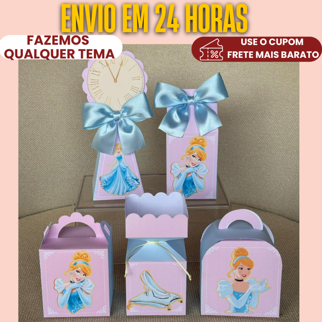 PEGUE E MONTE - Kit Festa Personalizado Cinderela - Lembrancinhas para festa aniversário