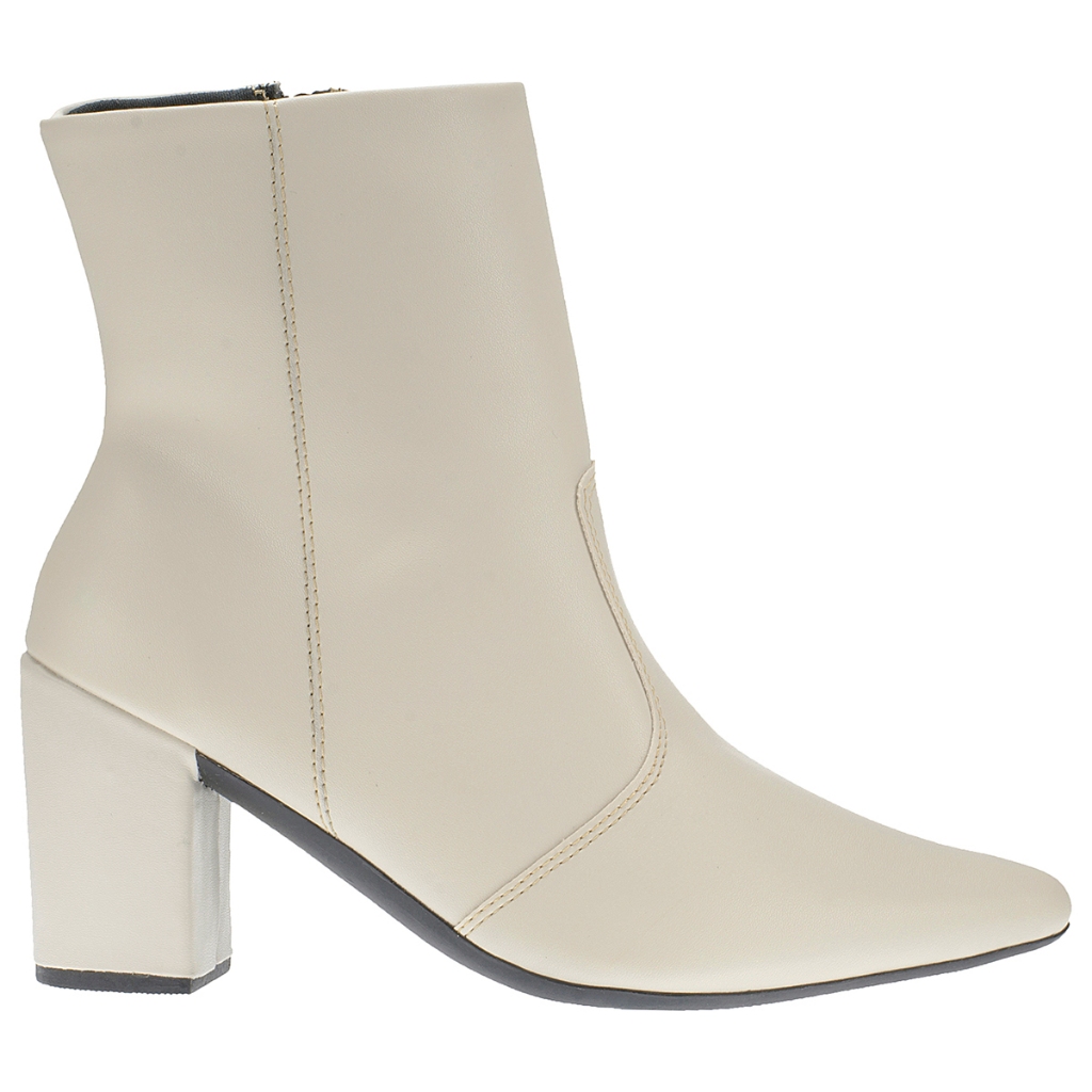 Bota Feminina Cano Curto Country Lisa Bico Fino Salto Alto 0,07 Centímetros Confortável Preto / Off