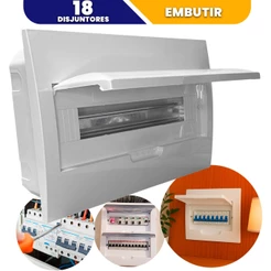 Quadro de Distribuição 18 Disjuntores Embutir Caixa de Luz PVC Quadrinho Centrinho 18 Polos Trilho DIN Residencial Casa