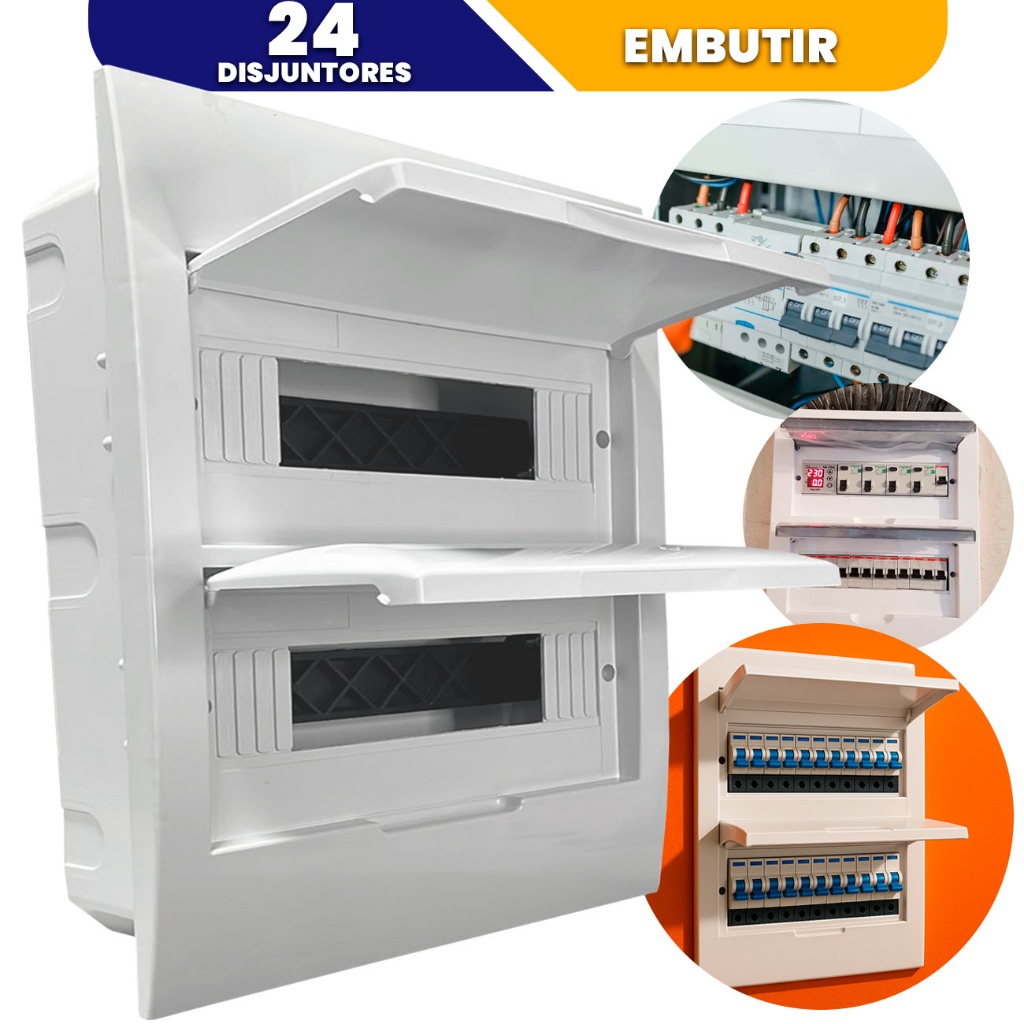 Quadro Caixa de Distribuição 24 Disjuntor Interruptor 24 Polos Din Embutir Acompanha Trilho din PVC