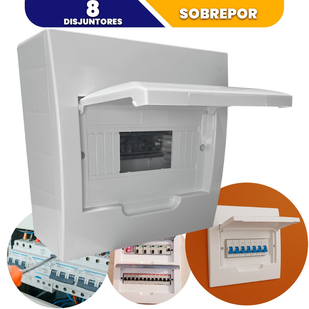 Caixa Quadro de Energia Sobrepor 8 Disjuntor Interruptor 8 Polos PVC Quadro Distribuicao Fixacao din