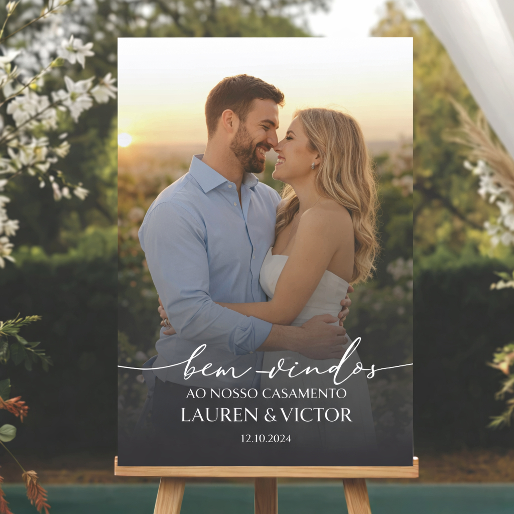 Placa Quadro Casamento Decorativa com Foto - Recepção Bem vindos em Oferta na Shopee