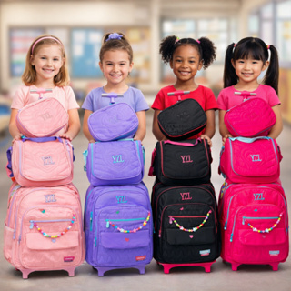 Kit Mochila de Rodinha RBB + Lancheira + Estojo 3 em 1 Mochilete Menina Alta Qualidade em Oferta na Shopee