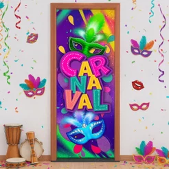 Capa de Porta Festa Carnaval Máscaras Retangular Decorativa Em Tecido 0,85x2,10m - ANV-2918