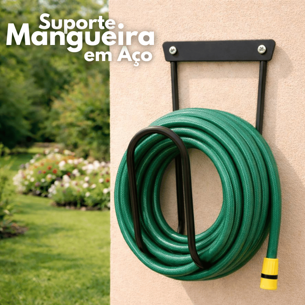 Suporte para Mangueira em Aço Parede Jardim Resistente Organizador Fácil Instalação 16x25cm
