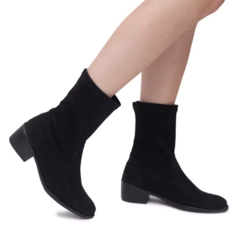 Bota Feminina Meia Sock Boot Cano Médio Ajustável Camurça