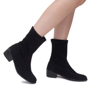 Bota Feminina Meia Sock Boot Cano Médio Ajustável Camurça