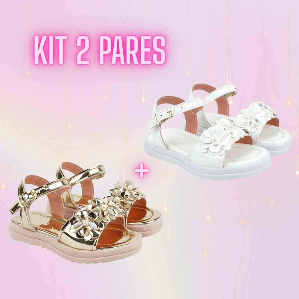 Kit 2 Pares Rasteira Papete Sandália Gáspea Flor Confortável Fivela Tato e Ju