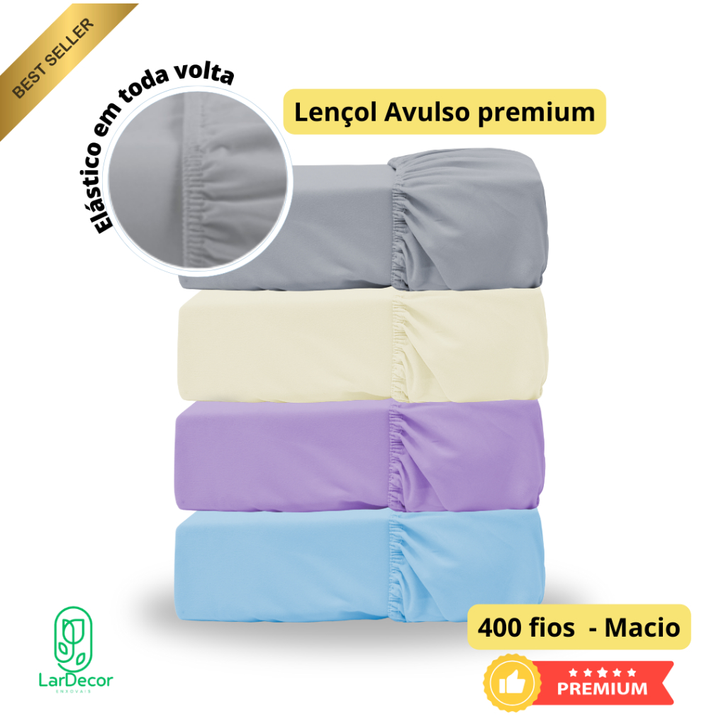Lençol Elástico Avulso 400 Fios Micropercal Liso Poliéster Solteiro/Casal/Queen/King