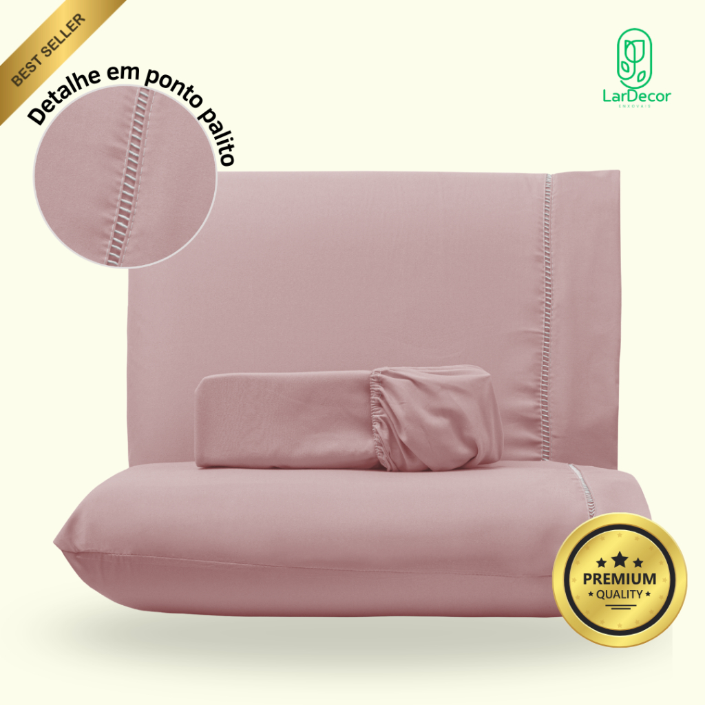 Kit Jogo Lençol com Ponto Palito - Solteiro Casal Queen King 400 fios Micropercal 3 Peças Macio premium
