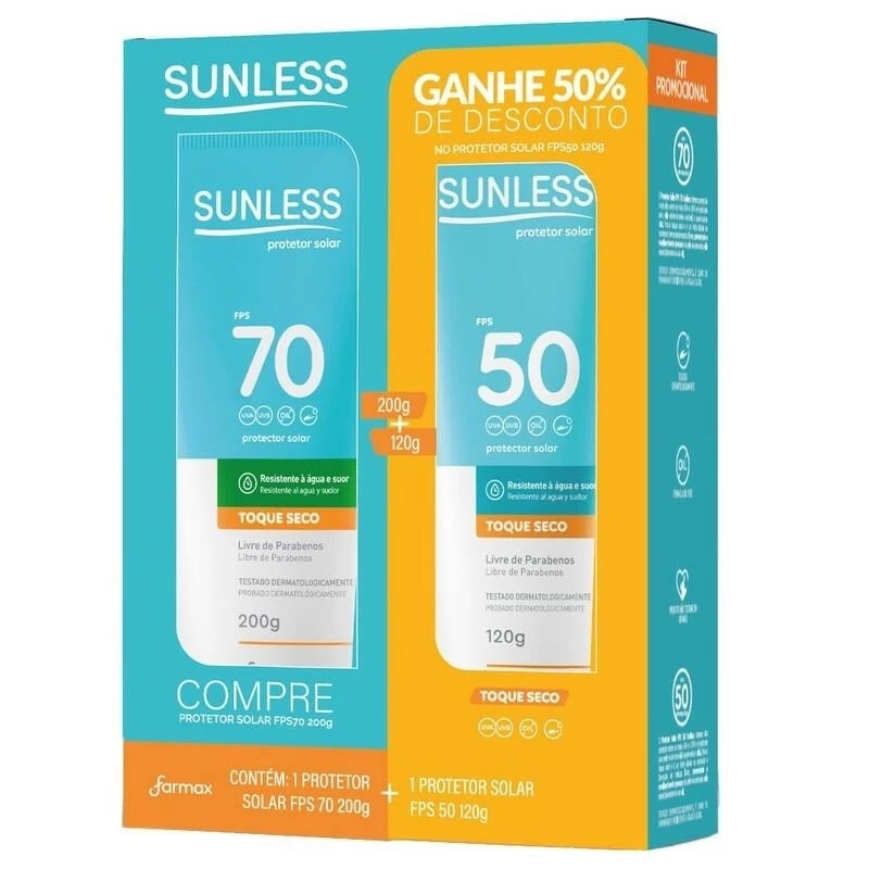 Protetor Solar SUNLESS  KIT 2 Corporal Fps 70 200g + Fps 50 120g