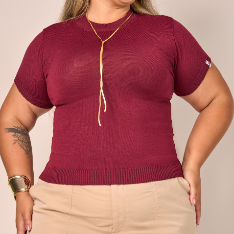 Blusa Feminina Tricot com Elastano Premium Manga Curta Versátil M ao G2 Plus Size 20368 em Oferta na Shopee