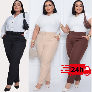 Calça Alfaiataria Social PLUS SIZE Cintura Alta em Oferta na Shopee