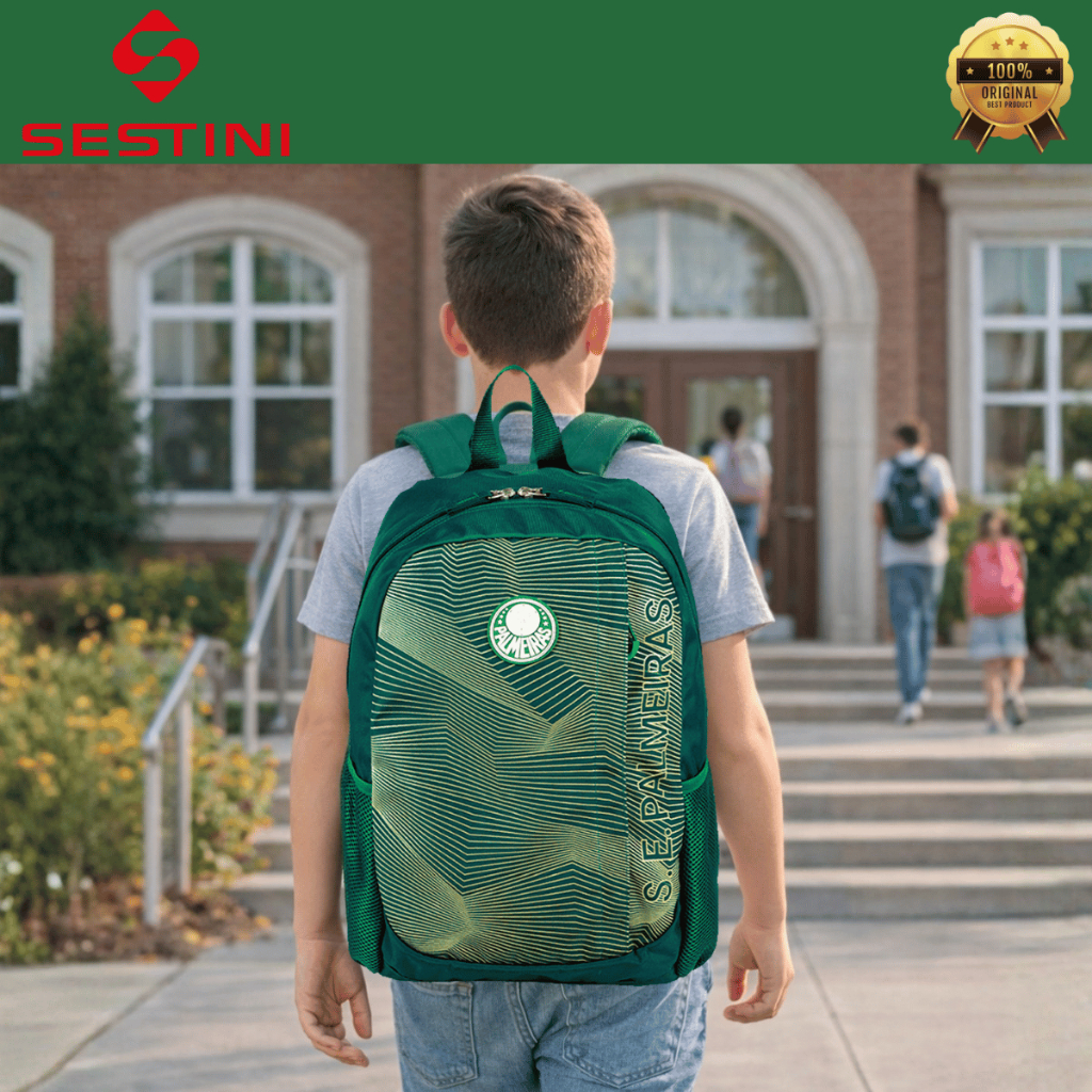 Mochila de Costas Palmeiras Torcedor Verdão Grande Escolar Reforçado Juvenil Adulto Sestini Original