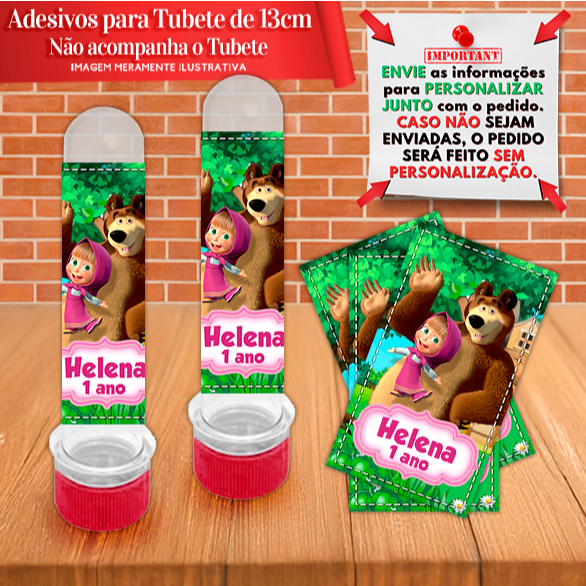 Rótulos Adesivos Personalizados para tubetes de 13 cm Masha e o urso