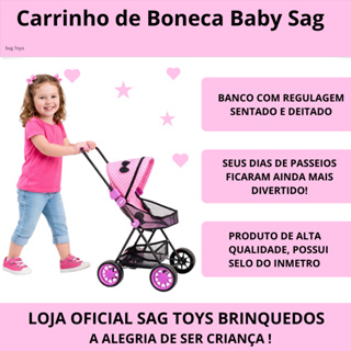 Carrinho de Boneca Baby Sag Infantil Rosa Coração Novidade Menina Reborn. em Oferta na Shopee