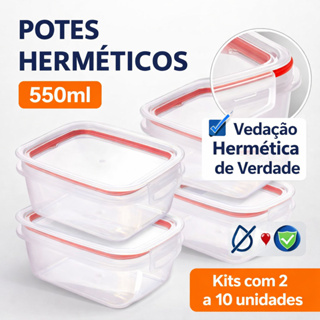 Kit Potes Herméticos 550ml Marmitas Organizadores Cozinha Geladeira C/2 Travas Alimentos Porta Frios em Oferta na Shopee