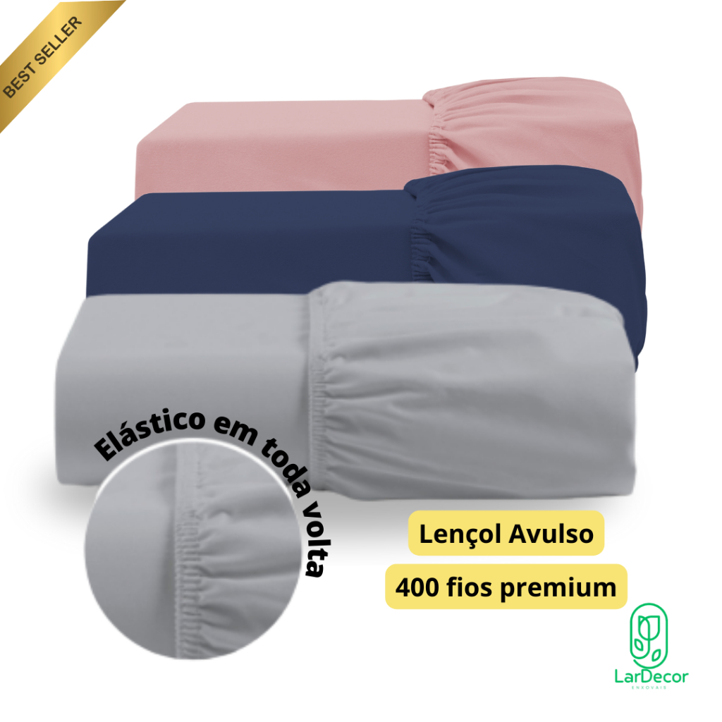 Lençol Com Elástico Avulso 400 Fios Micropercal Poliéster Aveludado Solteiro/Casal/Queen/King