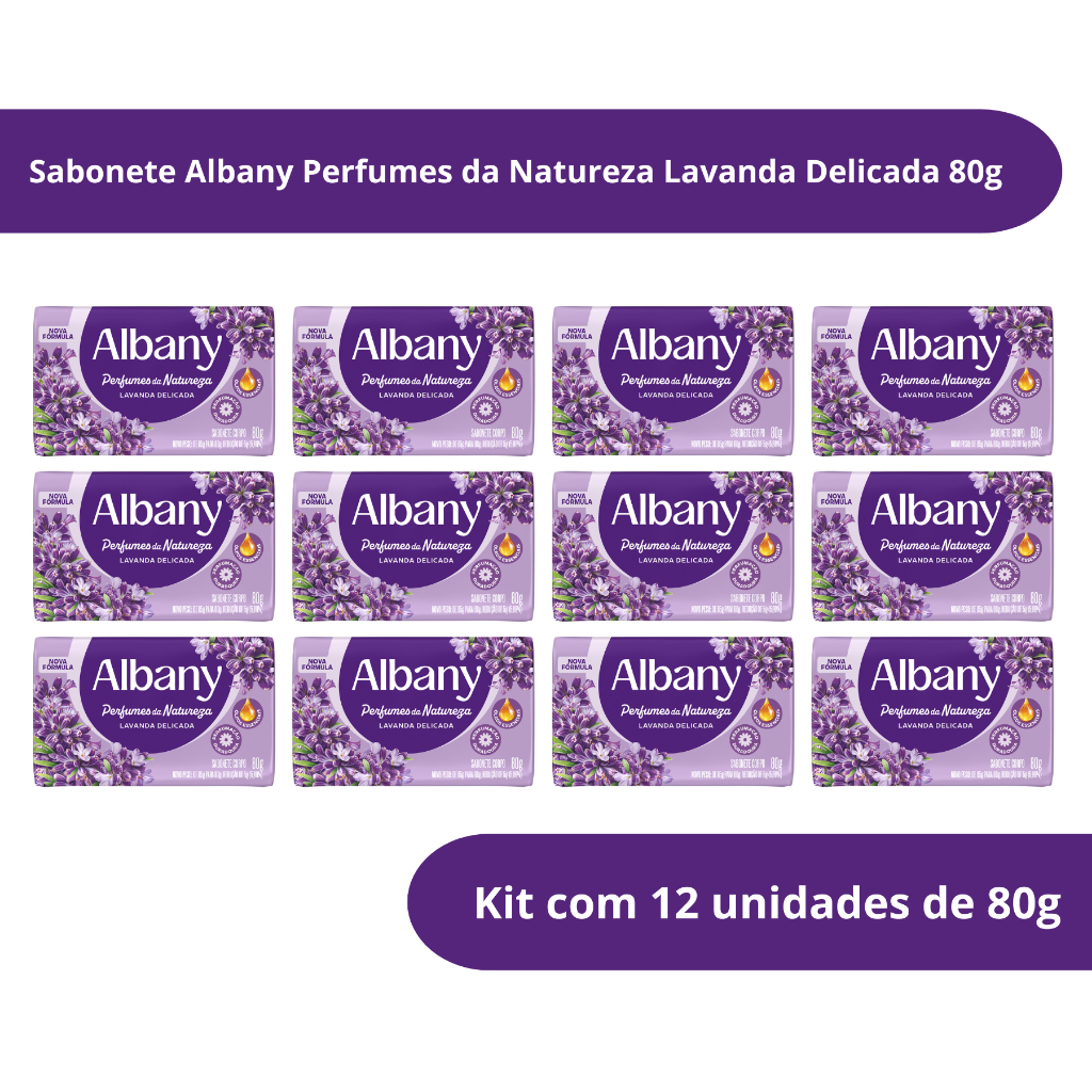 Kit com 12 Sabonete em Barra Albany Perfumes da Natureza Lavanda Delicada 80g