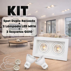 Spot Duplo Recuado MR16 Branco + 2 Lâmpada Led 7w Pix