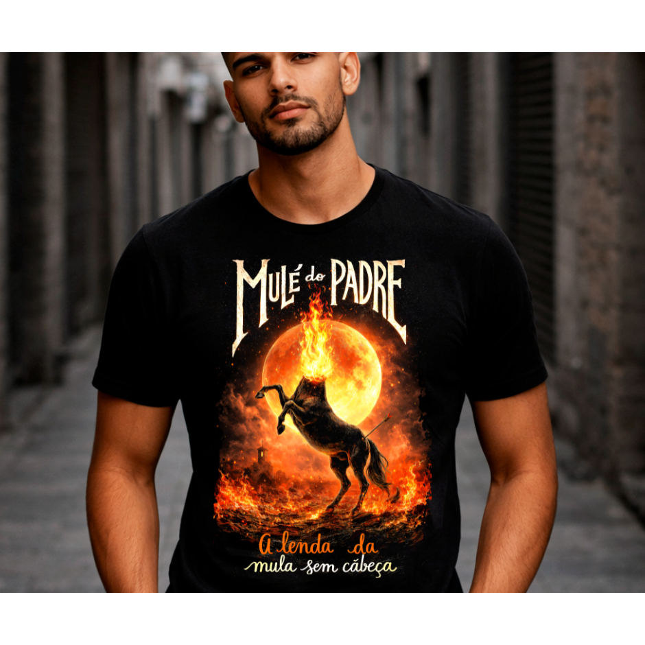 Camiseta MULA SEM CABEÇA “Mulé do Padre” Folclore Brasileiro Lendas do Brasil Unissex 100% Algodão