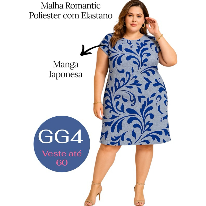 Vestido Plus Size GG4 Manga Curta Estampado Vestido Soltinho Confortável Leve Moda Feminina  Veste até 60