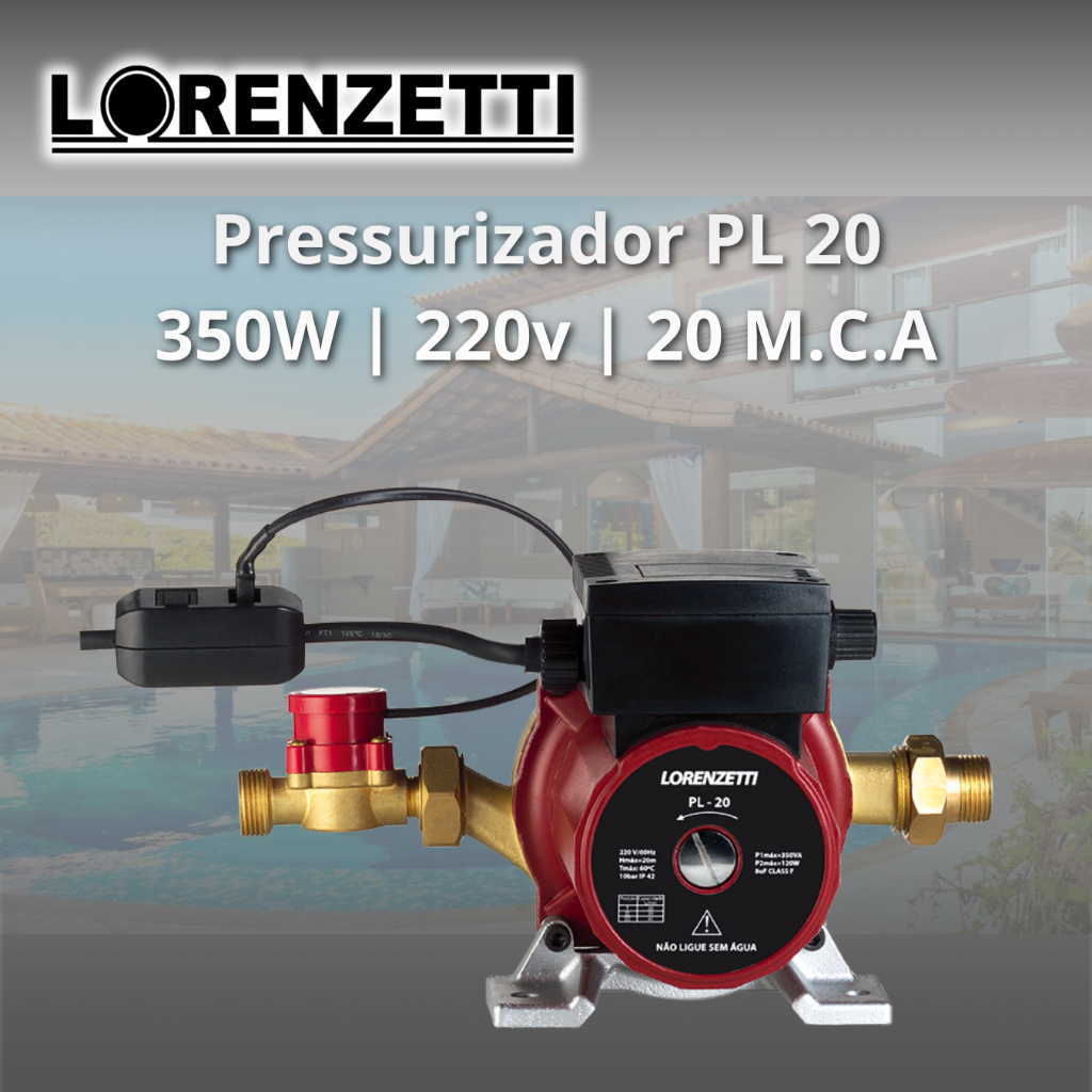 Pressurizador de Água - Lorenzetti - Modelo PL20 - 220V - 350W - 20MCA - Função Manual e Automático