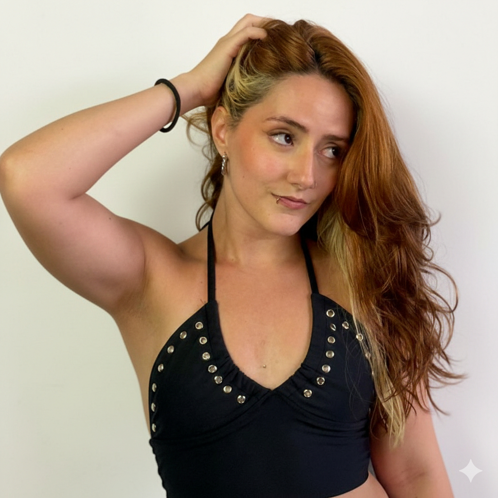 Top Cropped de Amarração em Suplex com detalhes em Ilhós Moderno Estilo Rockstar e Festival em Oferta na Shopee