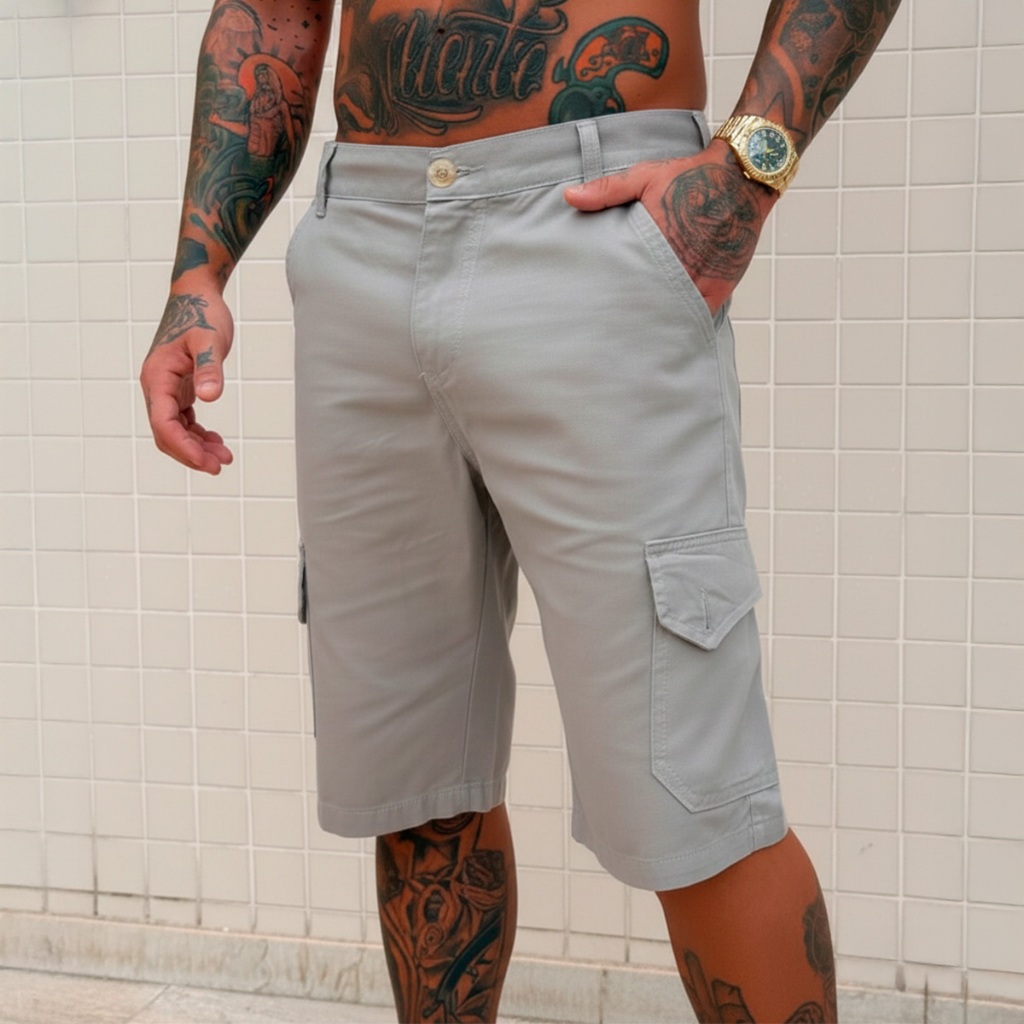 Bermuda Cargo Masculina Linha Premium em Sarja Grossa com 6 Bolsos
