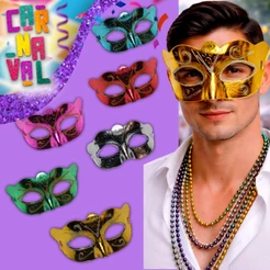 Máscara De Carnaval Veneziana Metalizada Brilho Com 17Cm Para Baile E Blocos Silver Festas