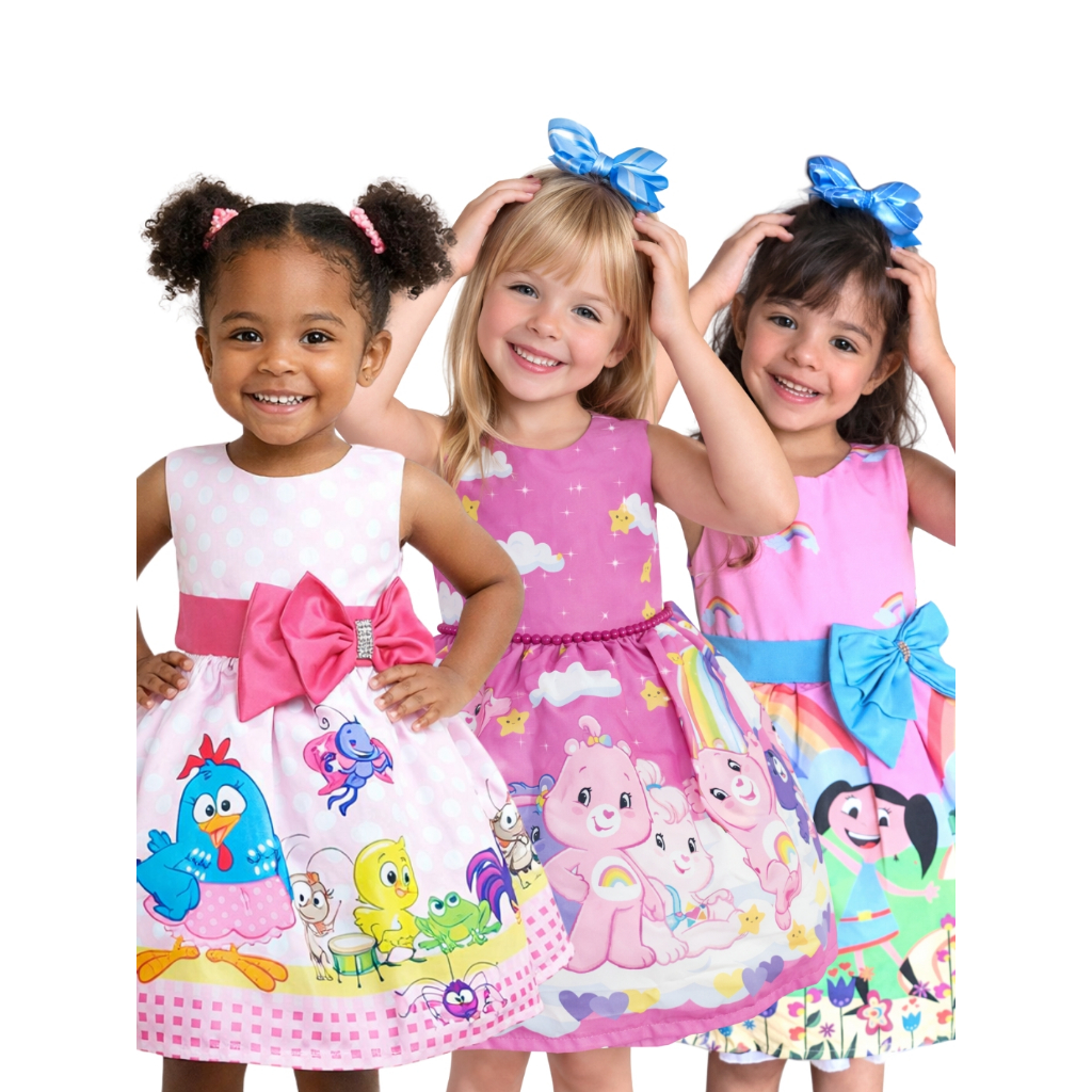 Vestido infantil menina de festa para aniversário fantasia temática desenho Luna Alice CH de amor G.pintadinha