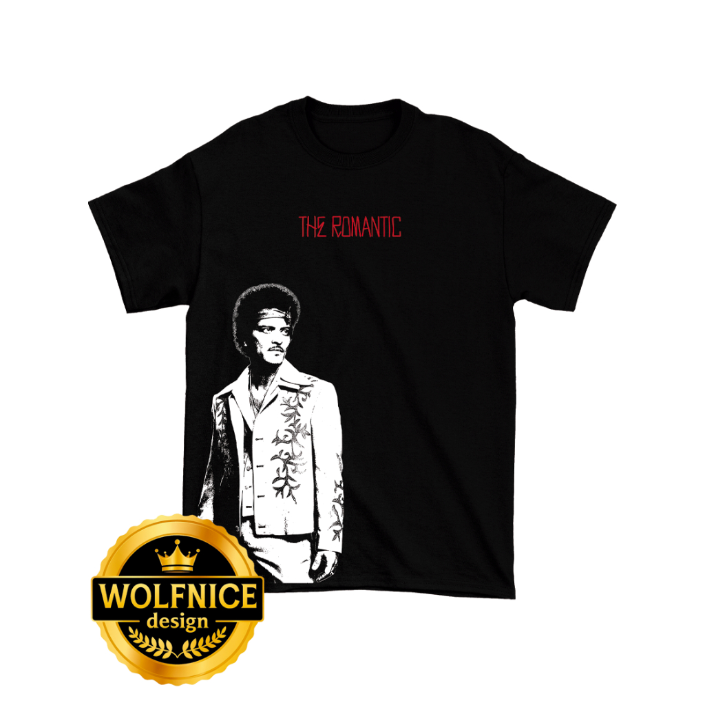 Camiseta Bruno Mars The Romantic Pop Internacional Show Turnê Camisa Preta Unissex Masculina Feminina Algodão DTF