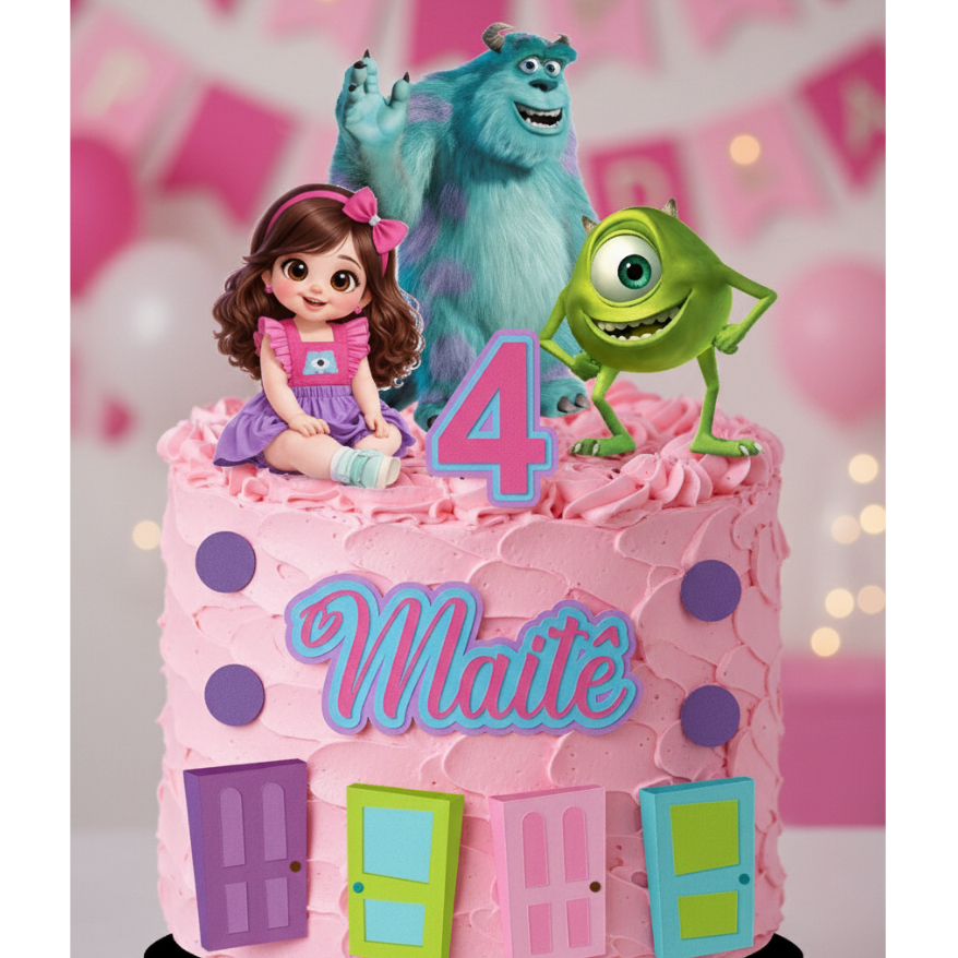 Topo de Bolo - Monstros SA - Decoração para Bolo - Topper Personalizado aniversário mêsversário menina menino