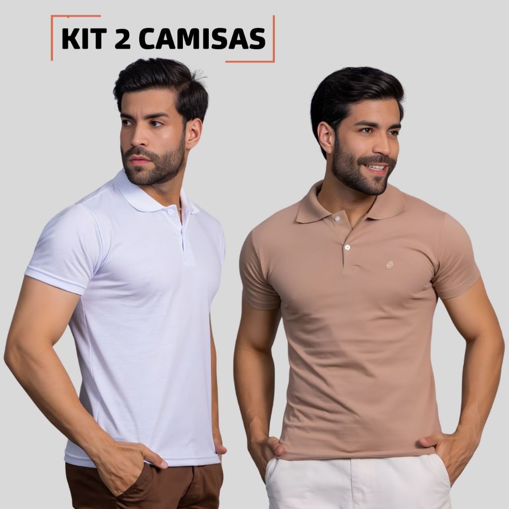 Kit 2 Camisas Polo Masculina 100% Algodão Social Dia a Dia Casual Básico Masculino Esporte Fino
