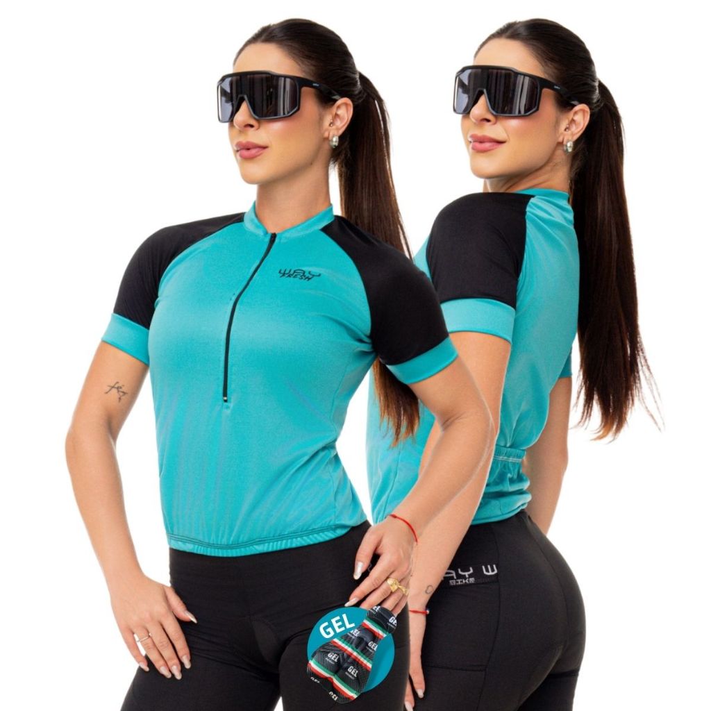 Conjunto Ciclismo Feminino Roupa Camisa Blusa Slim Calça Forro Gel Bike Pedalar Speed