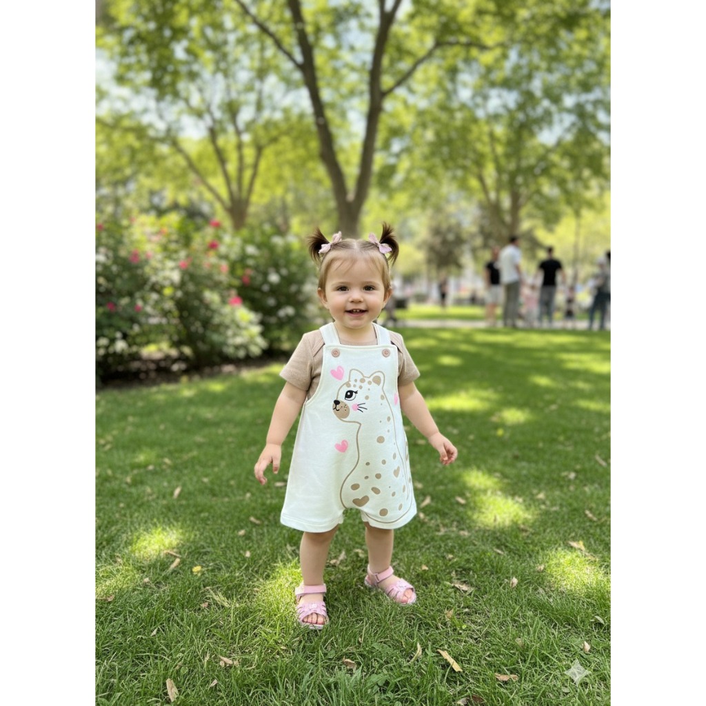 Conjunto Jardineira Bebê Menina Suedine Gatinha Coração