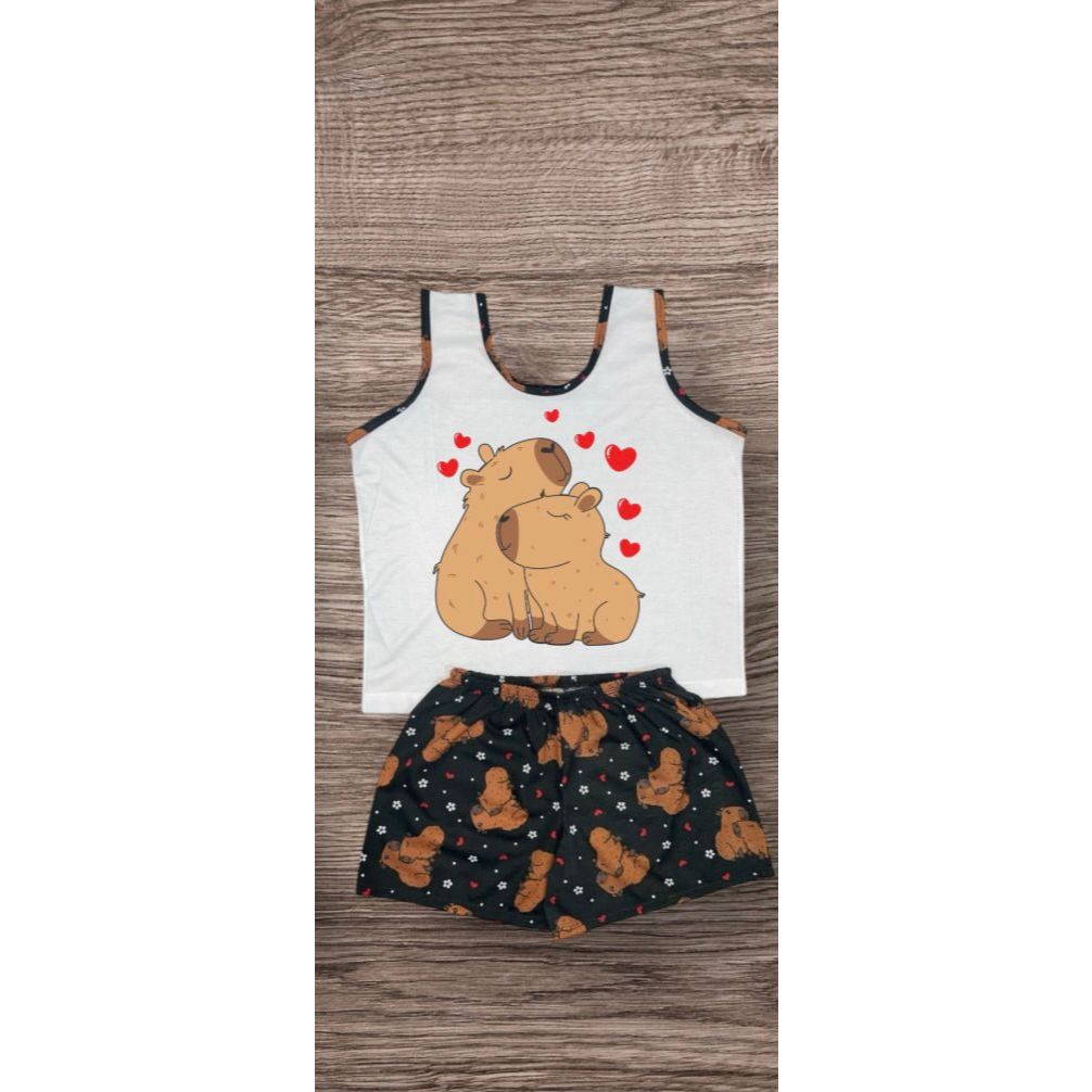 Pijama short doll infantil stitch capivara e personagens pijama baby doll camiseta regata malha verão